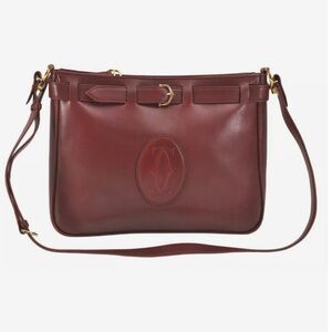 Cartier Authentic Vintage Must Line Bordeaux Leather Crossbody Bag. MA249